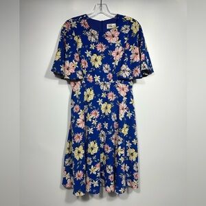 Eliza J Blue/Pink Floral Print Peasant Feminine Flutter Sleeve Mini Dress Size 6